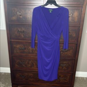Ralph Lauren Purple Ruched Wrap Dress 3/4 Sleeve